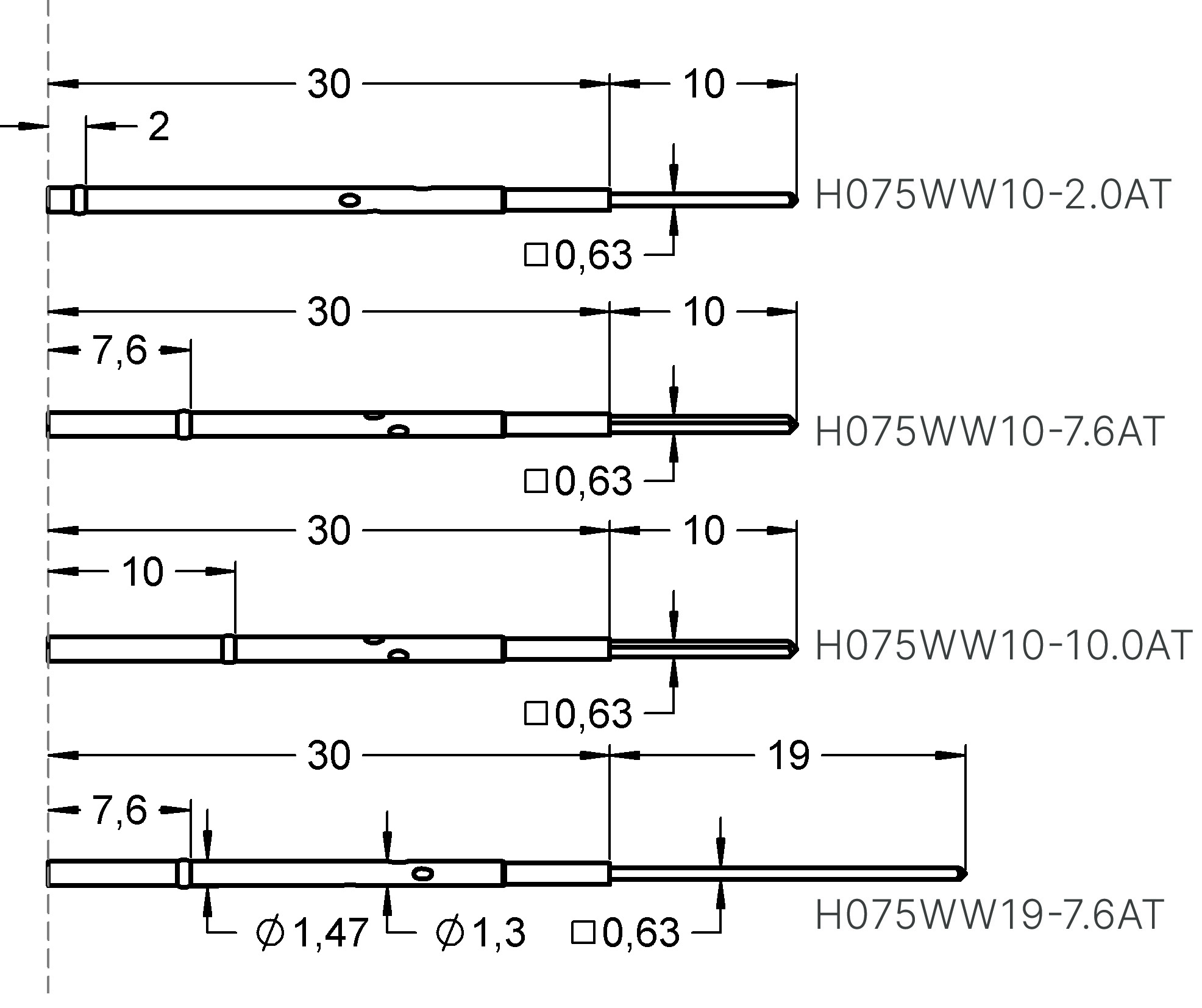 H075WW10-7.6AT Denominación de la familia