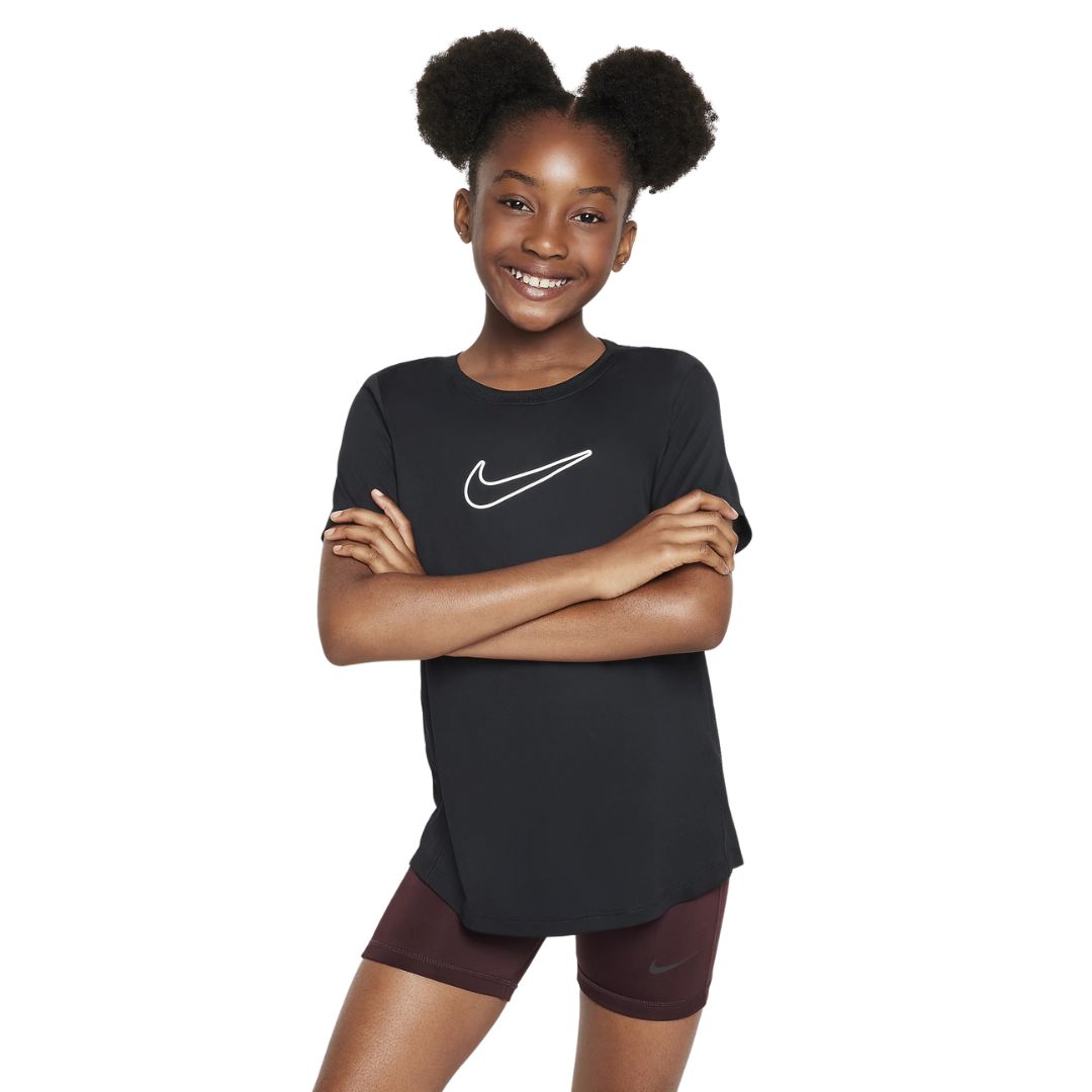 Nike One Fitted Girls Dri-FIT Short-Sleeve Top Black - Tennis tøj