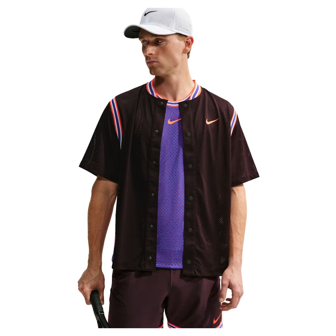 Nike Court Slam Dri-FIT Button-Up Top Burgundy Ash - Tennis tøj