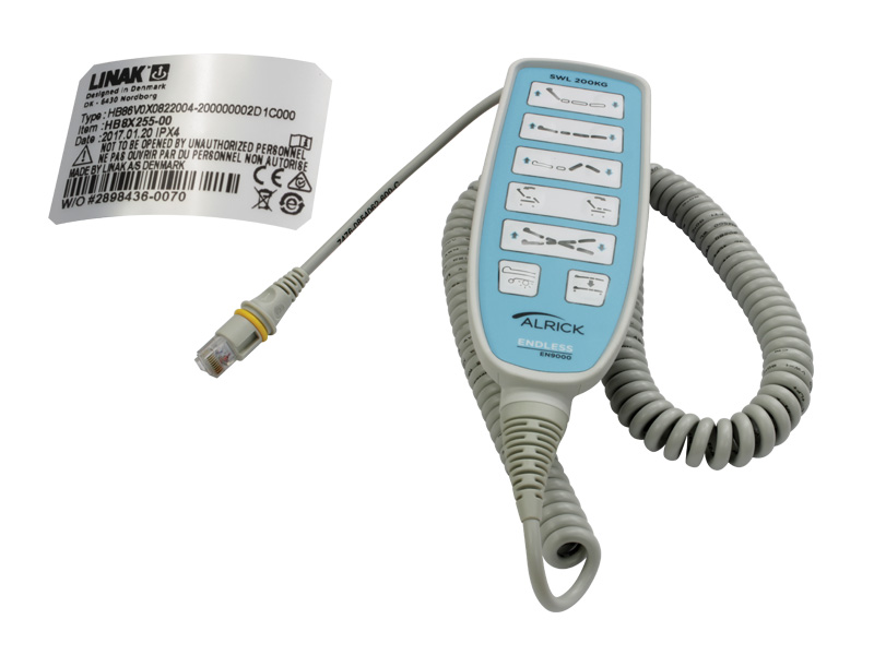 Handset, 12 Button, Grey [Blue], 10 Pin Modular (Flat) Plug, Linak HB80 , to suit Alrick EN9000 Floorline Bed