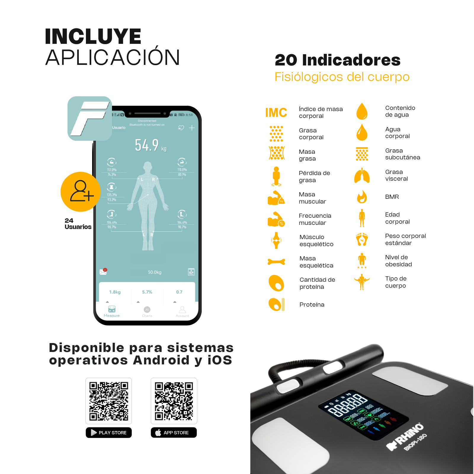 Báscula Inteligente de Pesaje Corporal con 8 Electrodos 180 kg · detalle 5