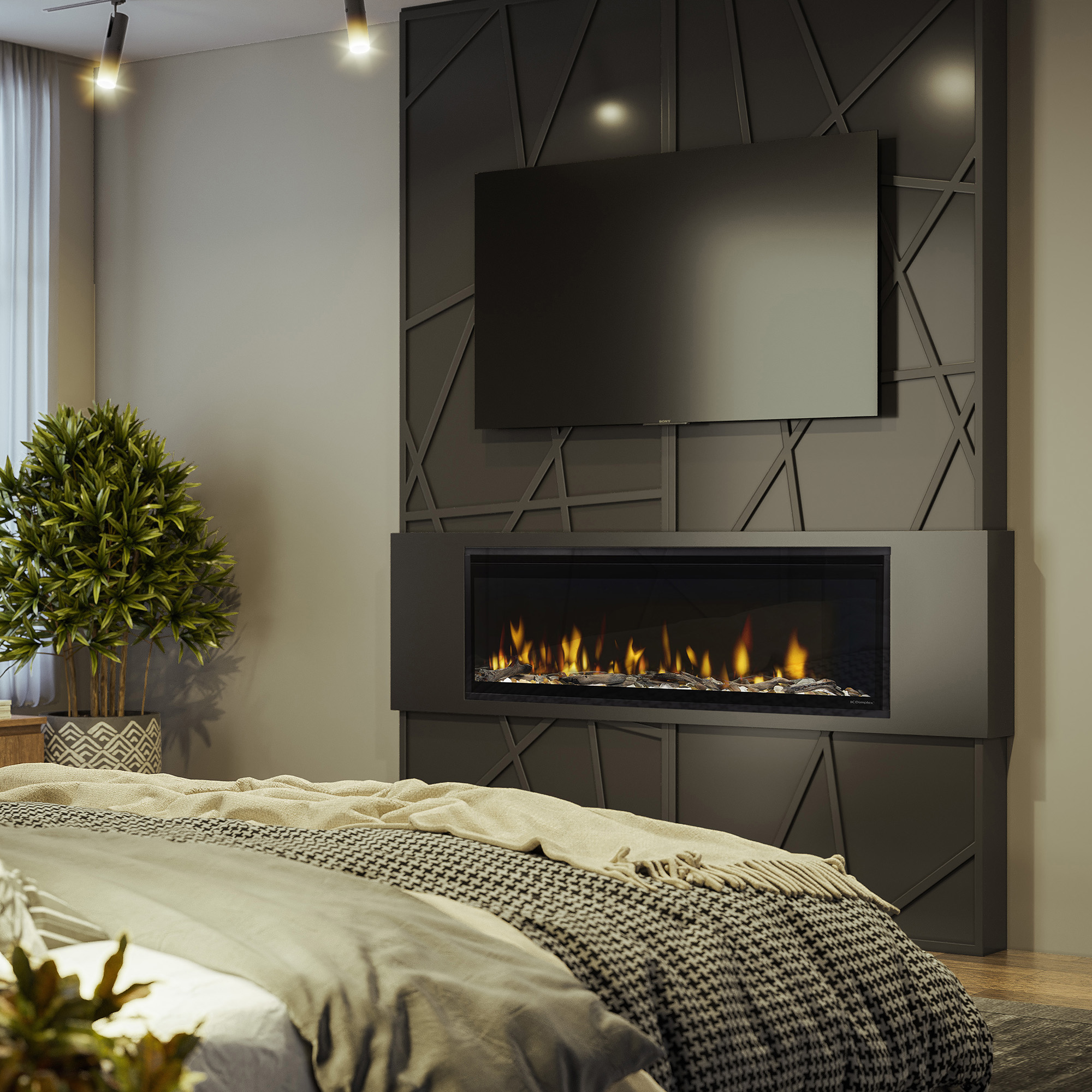 Ignite Evolve EVO50 recessed into a finished indoor feature wall