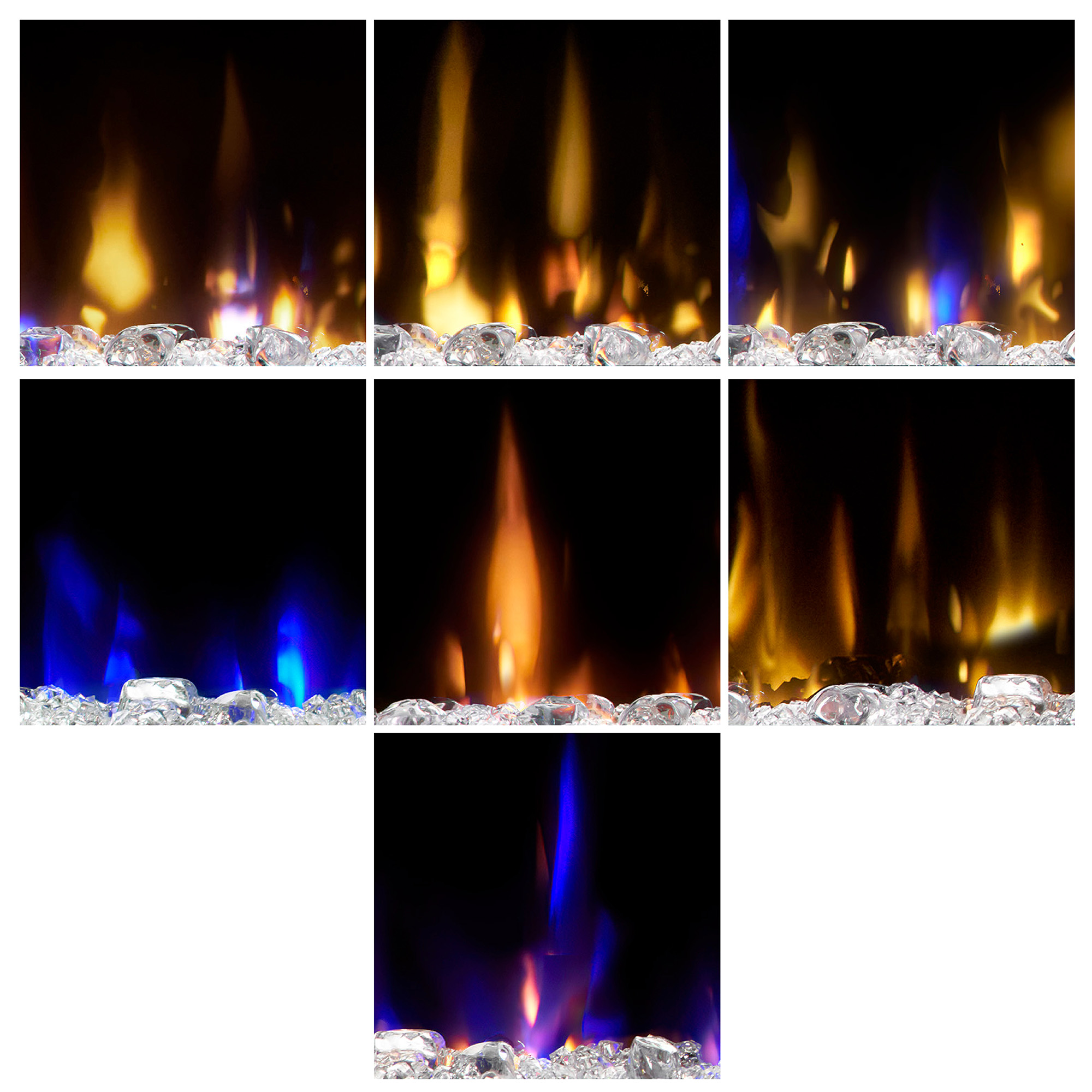Flame color choices above the acrylic crystal media bed