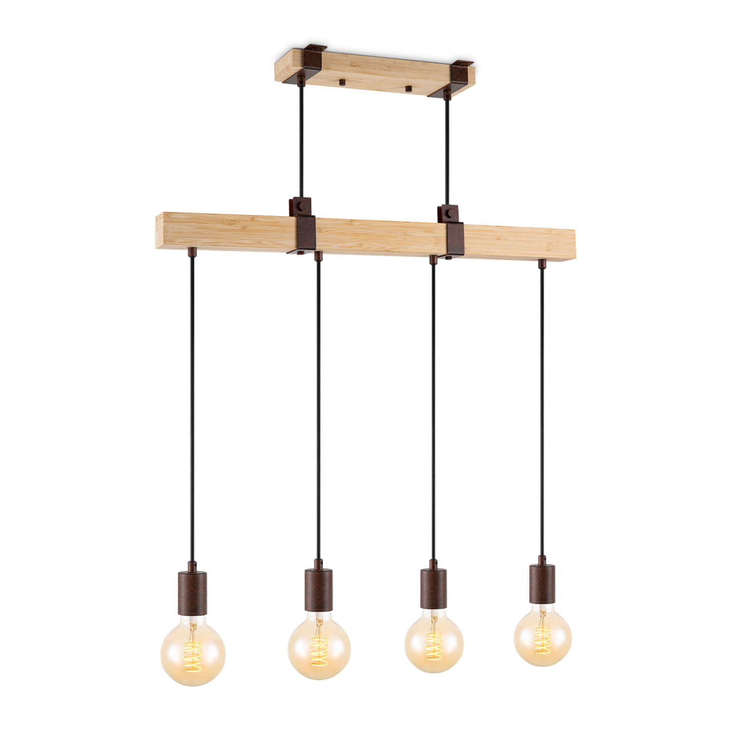 Landelijke Hanglamp Denton - 3 lichts hanglamp gemaakt van Bamboe - 70/14/128cm - geschikt voor E27 LED lichtbron - Pendellamp geschikt voor