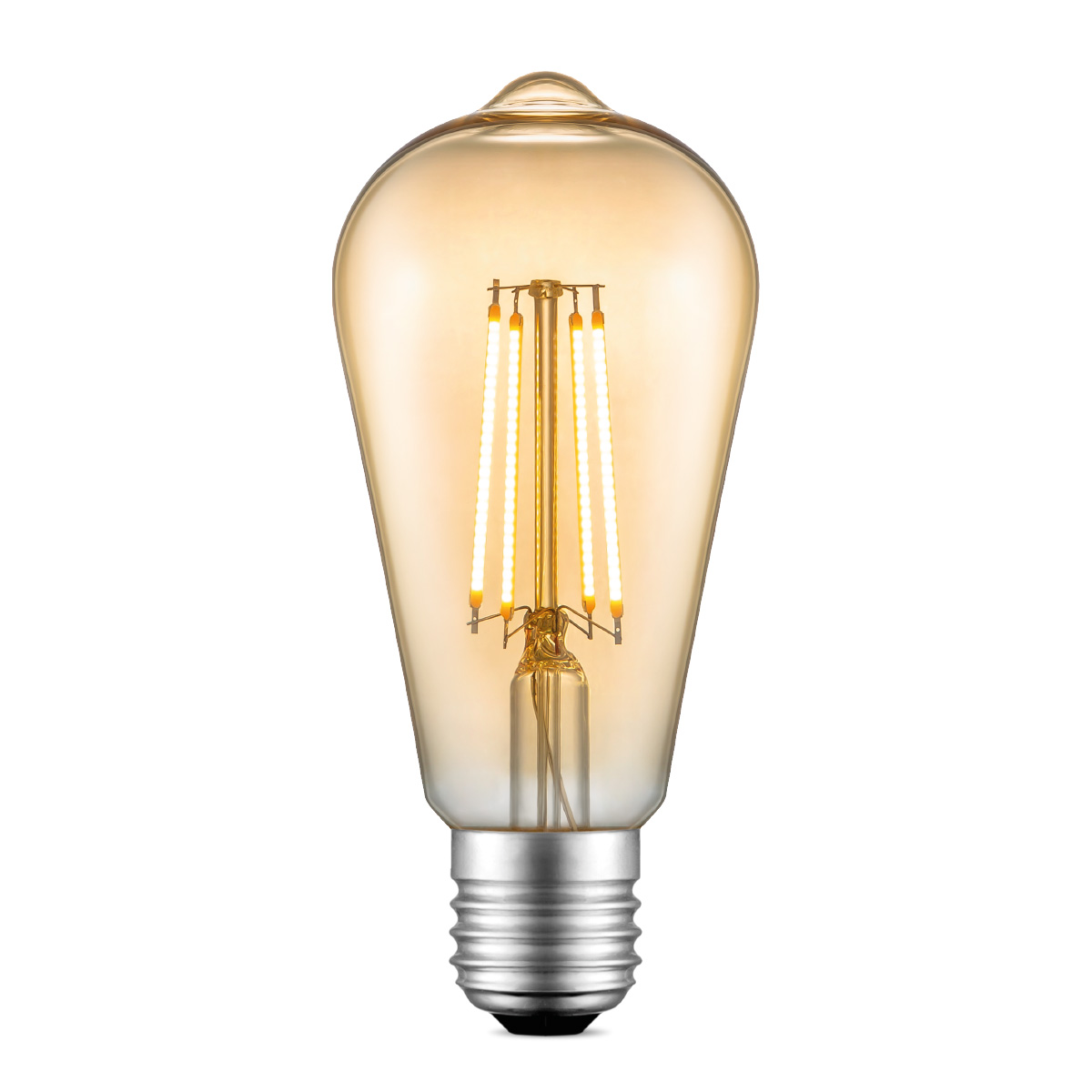 Edison Vintage LED filament lichtbron Drop - Amber - ST64 Deco - Retro LED lamp - 6.4/6.4/14cm - geschikt voor E27 fitting - Dimbaar - 6W 660lm 2700K - warm wit licht