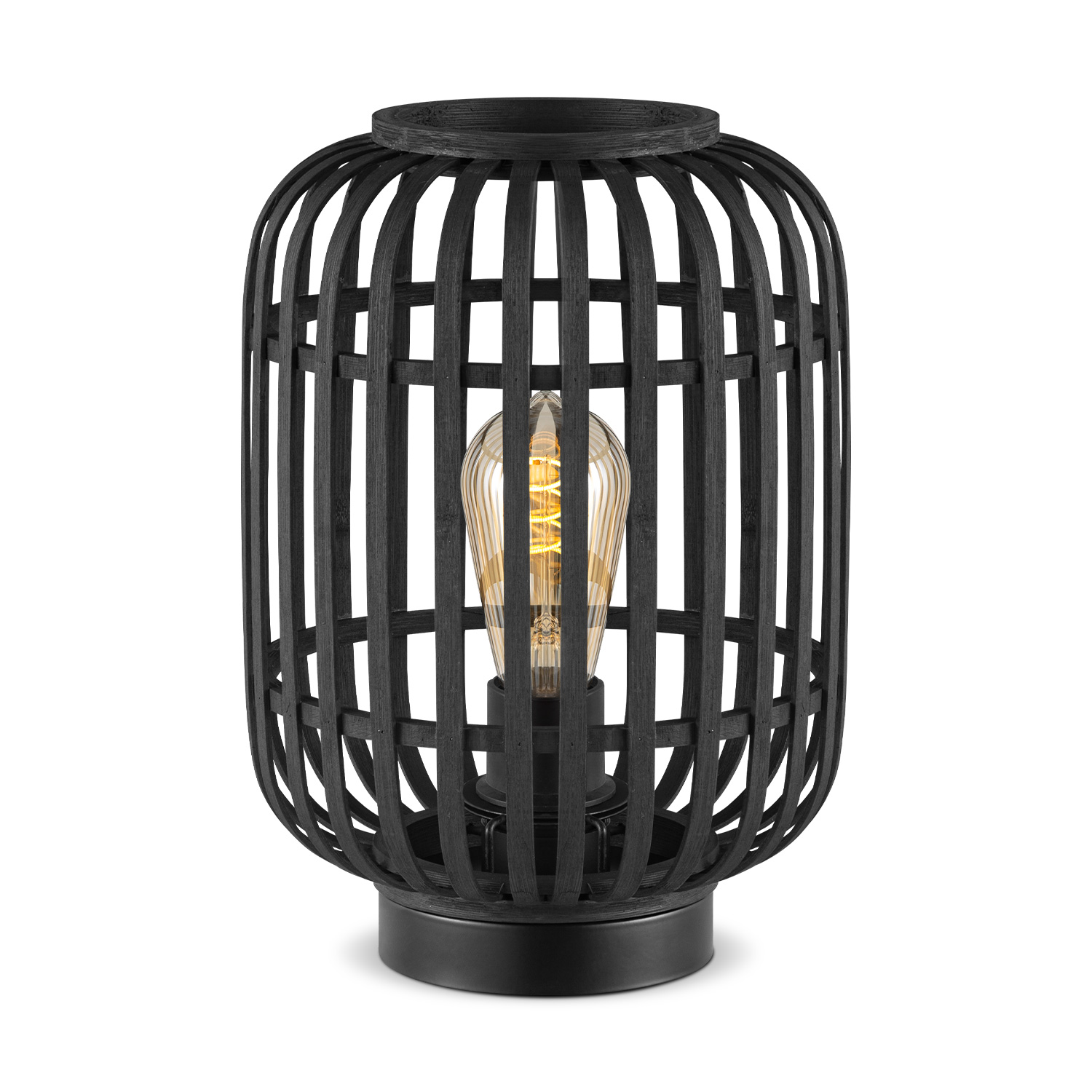 Boheemse stijl Tafellamp - Bamboe Lampenkap - Cilinder - Zwart - Ø21,5 x 30 cm - E27 fitting - Ontworpen voor gebruik in slaapkamers en studeerkamers - Met schakelaar