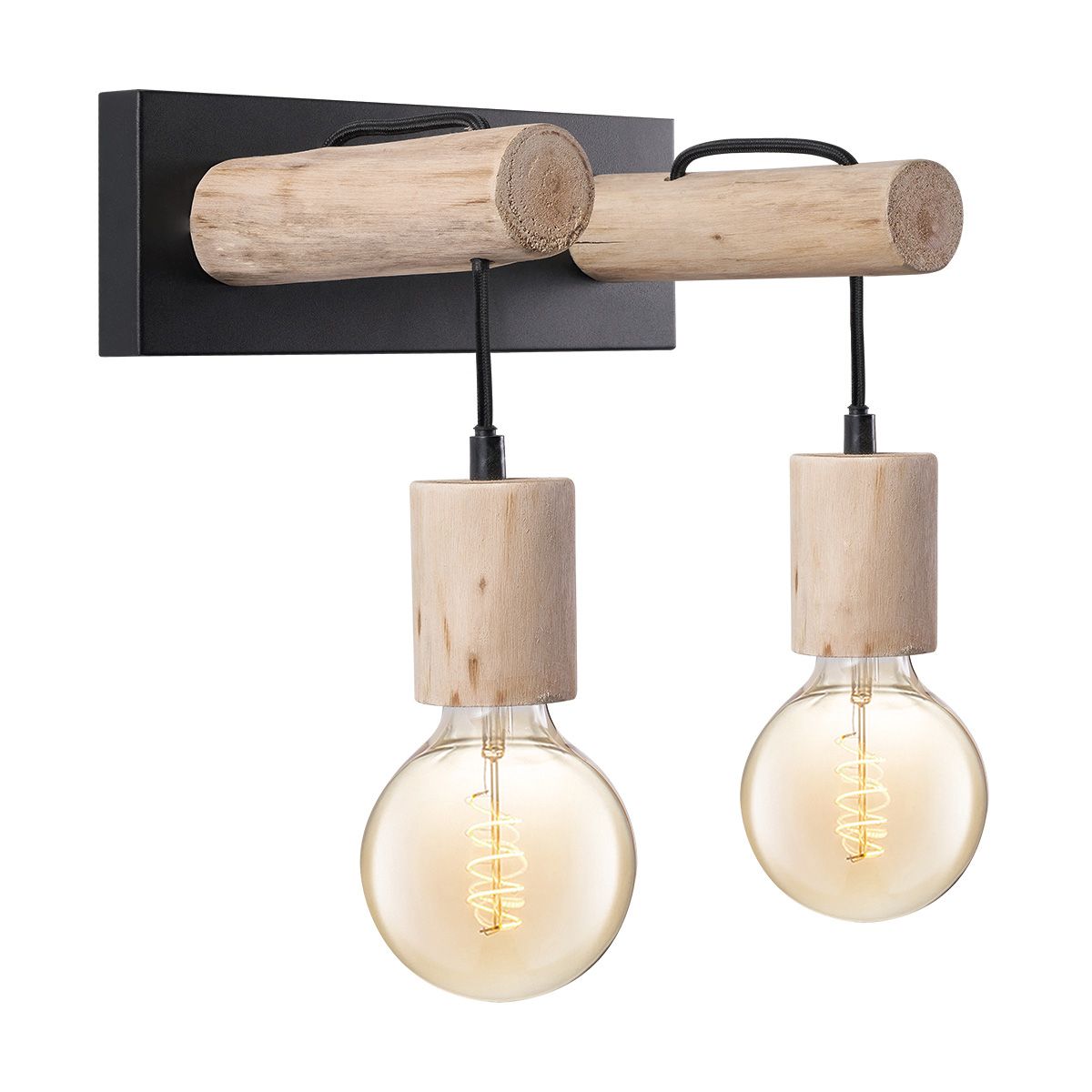 Home sweet home wandlamp Billy 2 lichts - hout / metaal