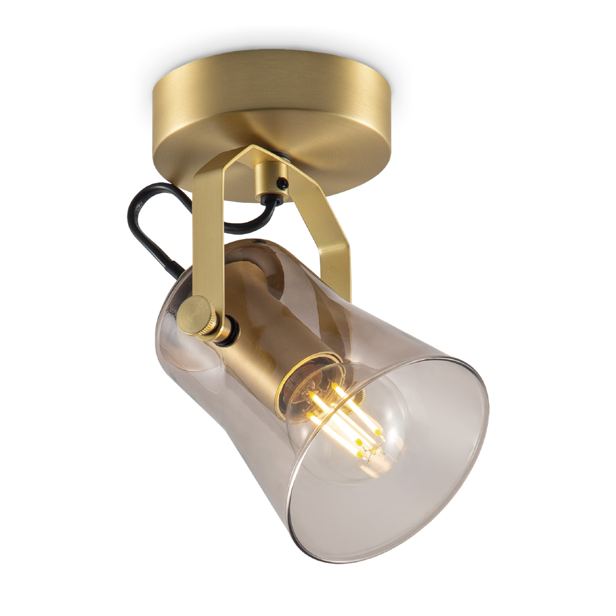 Industriële Plafondspots - Messing - Met E14 Fitting - Metaal en Glas Spotlights - 9 x 10 x 18.5cm - Voor woonkamer en slaapkamer - Lichtbron niet