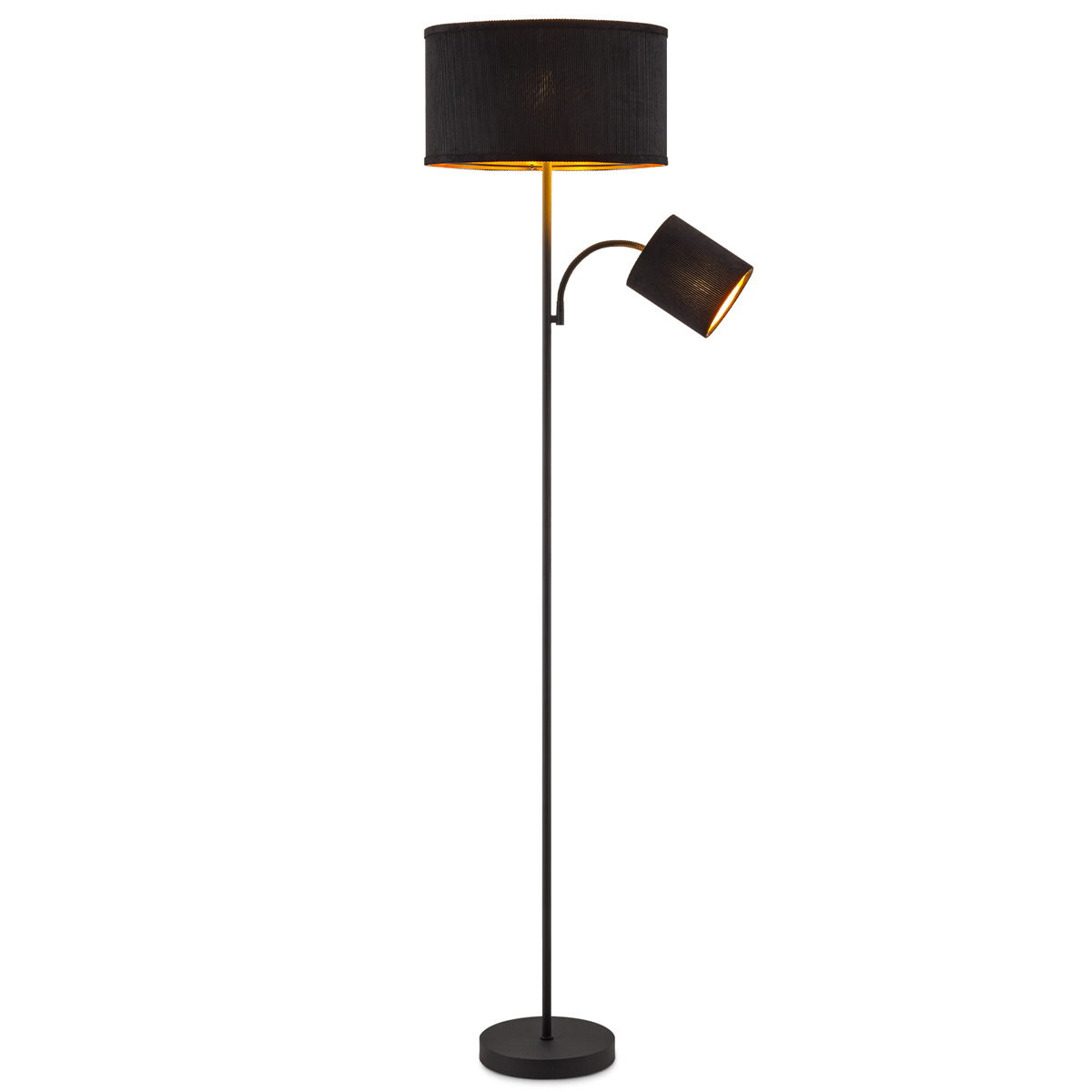 Moderne vloerlamp - Met twee corduroy kap - Zwart - 40 x 40 x 175cm - met E27 lichtbron 7W 1076LM - Warm wit licht - Met twee knoppen open licht -