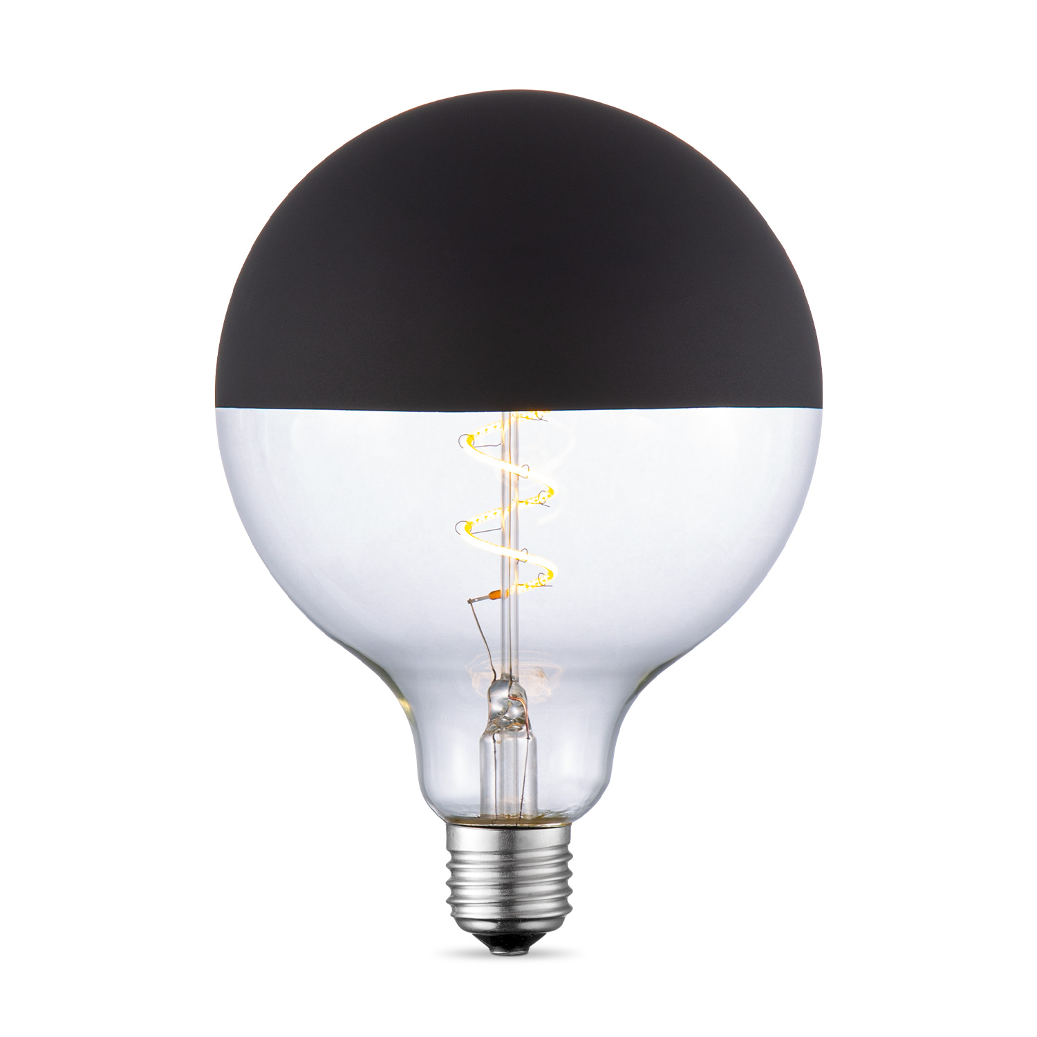 Edison Vintage E27 LED filament Spiraal lichtbron - Globe - Helder - zwart - 12.5/12.5/17cm - G125 - Vintage LED lamp - Dimbaar - 4W 280lm 3000K - warm wit licht - geschikt voor E27 fitting