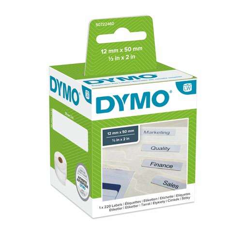 Dymo 99017 12mm x 50mm Suspension File Labels Black on White