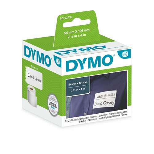 Dymo 99014 54mm x 101mm Shipping Name Badge Labels Black on White