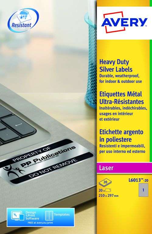 Avery L6013-20 Resistant Labels 20 sheets - 1 Labels per Sheet