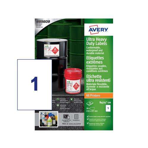 Avery B4775-20 Ultra Resistant Labels 20 sheets - 1 Labels per Sheet