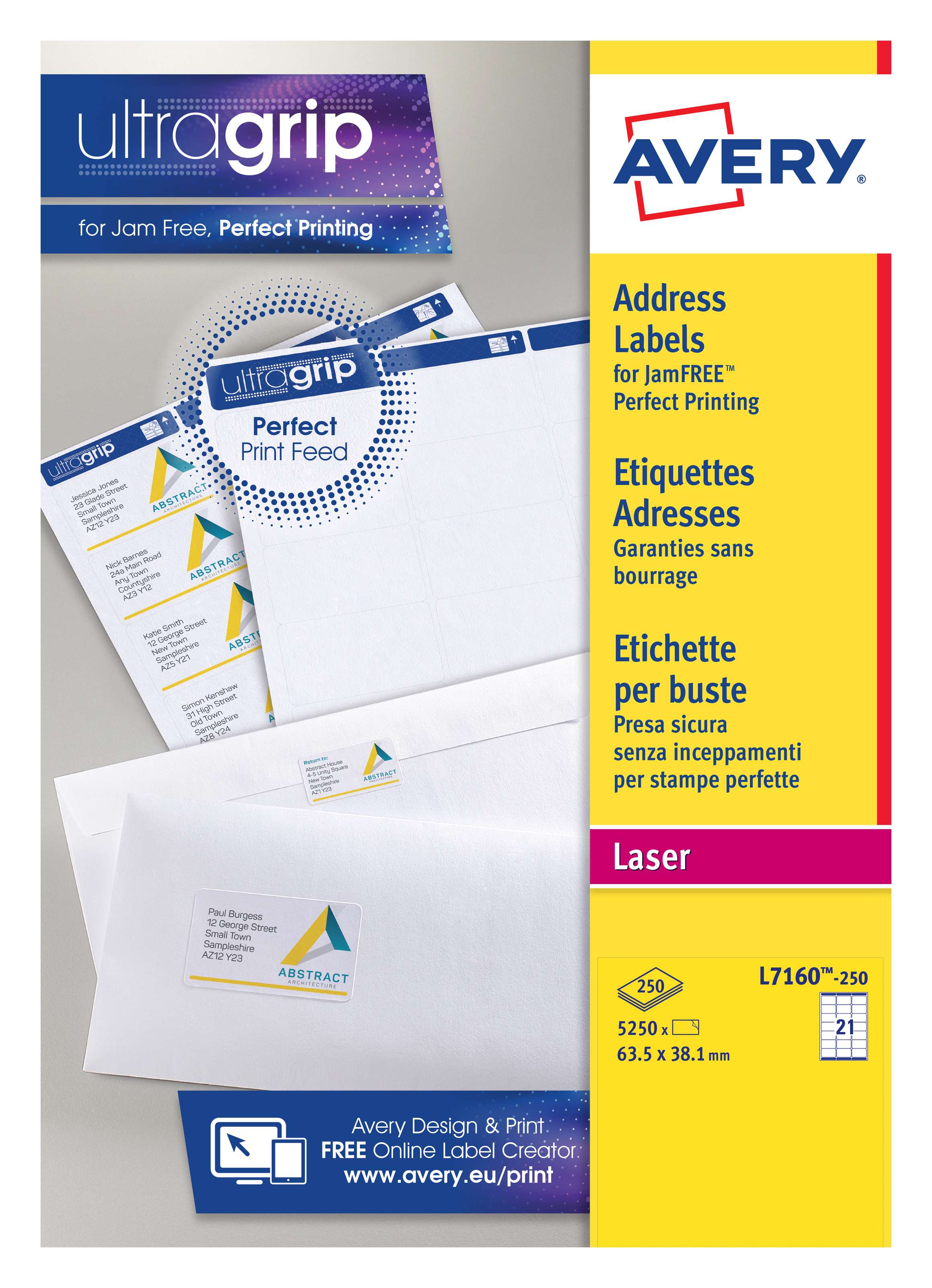 Avery L7160-250 Address Labels 250 sheets - 21 Labels per Sheet