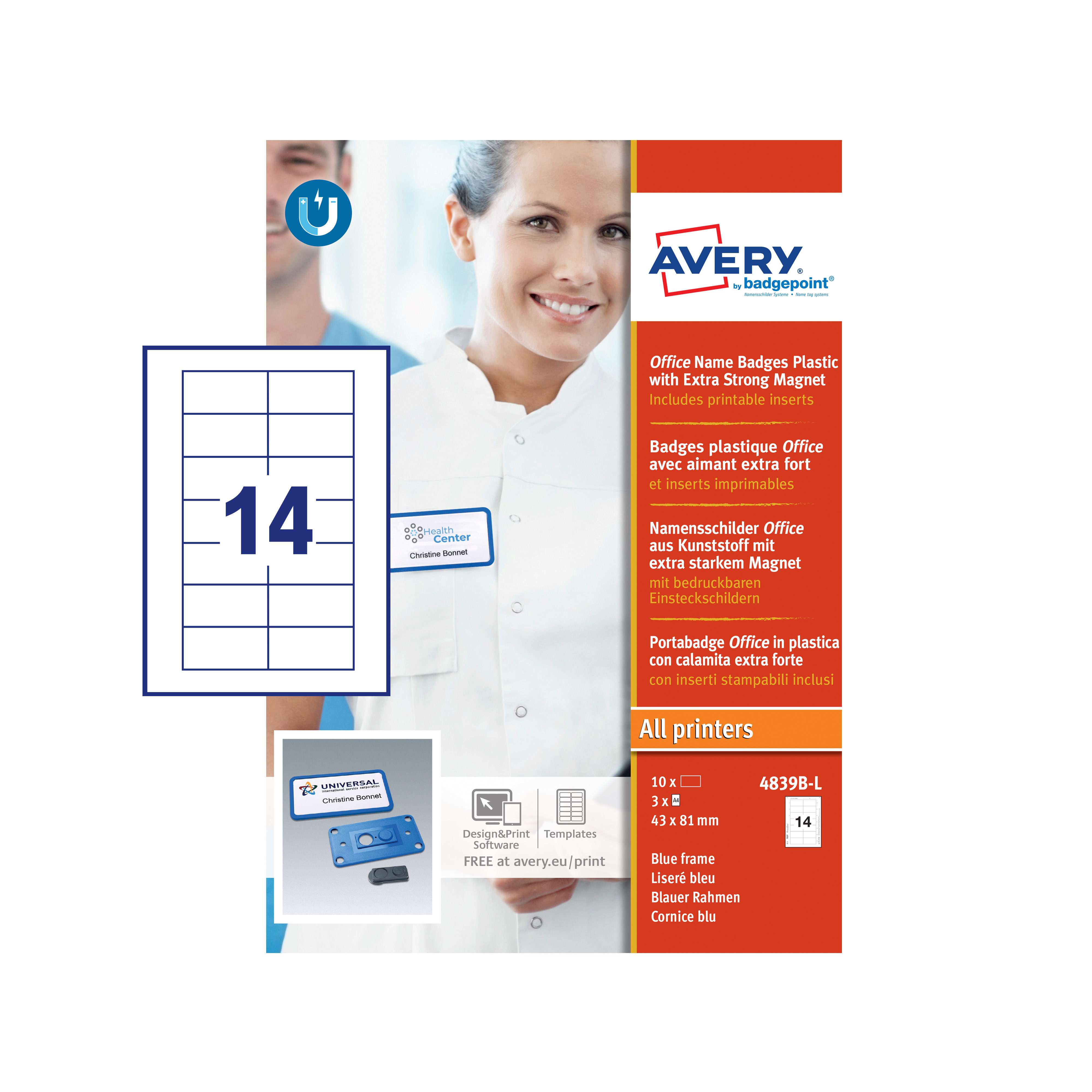 Avery 4839B-L Office Name Badges 81 x 43mm Blue