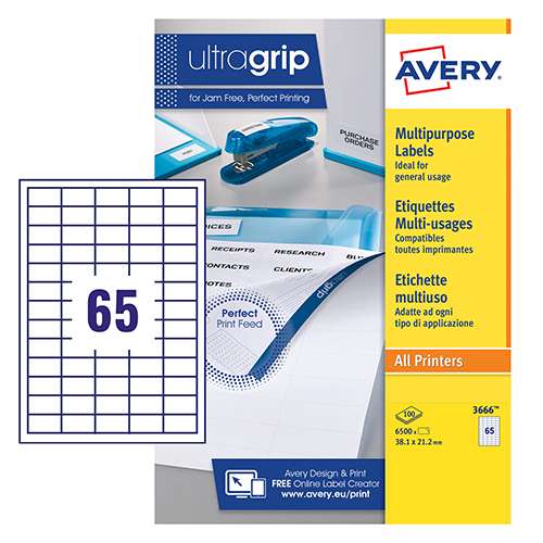 Avery 3666 Multipurpose Labels 100 sheets - 65 Label per Sheet