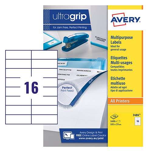 Avery 3484 Multipurpose Labels 100 sheets - 16 Label per Sheet