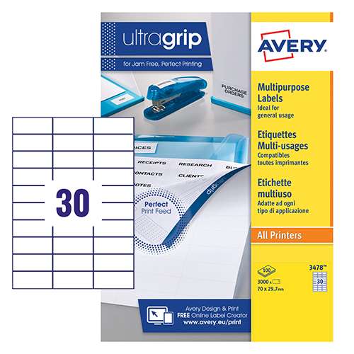 Avery 3478 Multipurpose Labels 100 sheets - 1 Label per Sheet