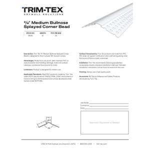 Preview of Medium Bullnose Splayed Corner Bead Submittal Sheet R2